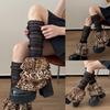 Damen Japanische Durchsichtige Netz-Rüschen-Beinwärmer Vintage-Leopardenmuster Mehrlagige Rüschen Ausgestellte Beinwärmer-Ärmel Lange Socken