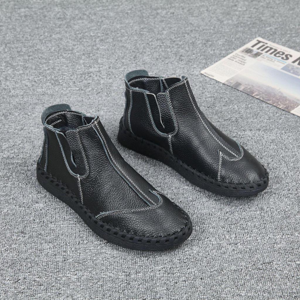 Men's Leather Slip-On High-Top Casual Shoes - Soft Sole, Genuine Cowhide for Autumn/Winter