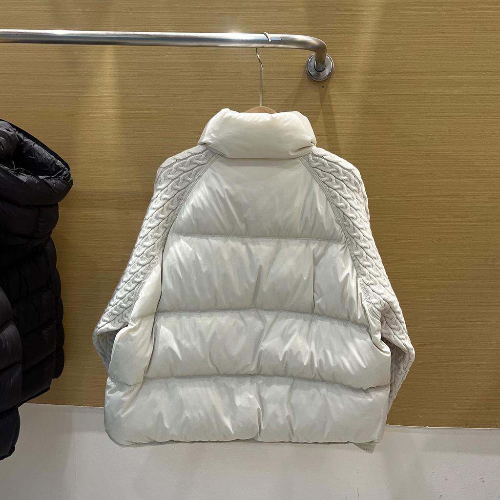 European Autumn and Winter New Stand-up Collar Knitted Sleeve Splicing Down Jacket Women's Short Loose Warm White Duck Down Jacket