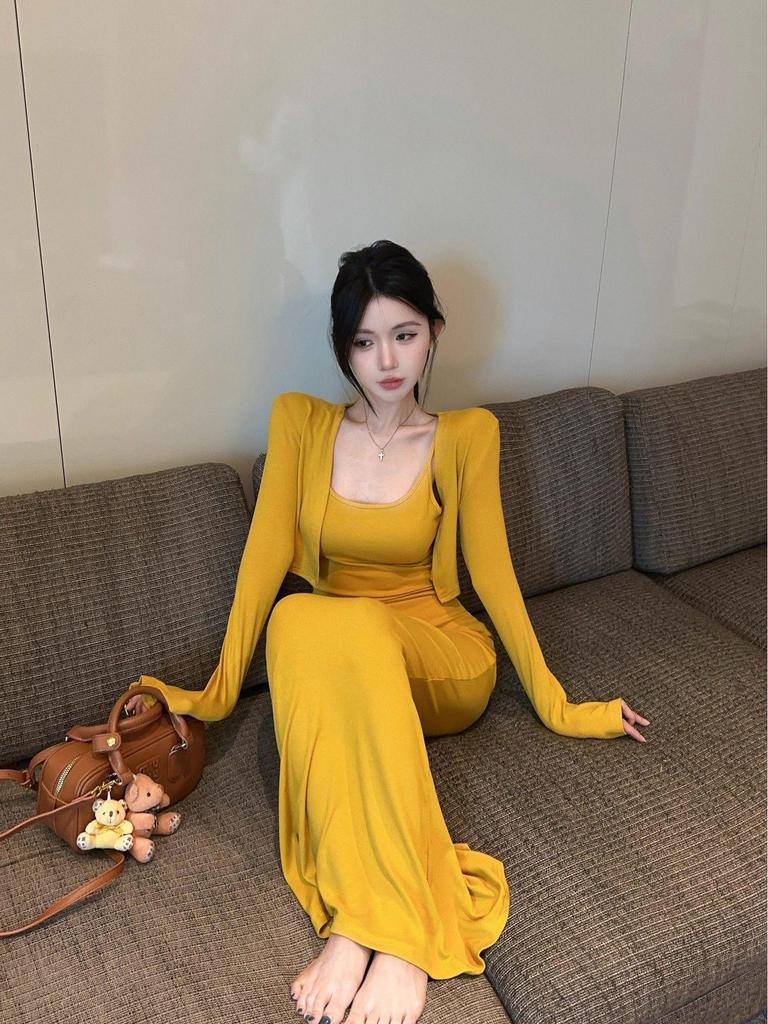 Pure Desire Yellow Camisole Dress & Slimming Cardigan Fishtail Skirt - New Spring/Autumn Arrival