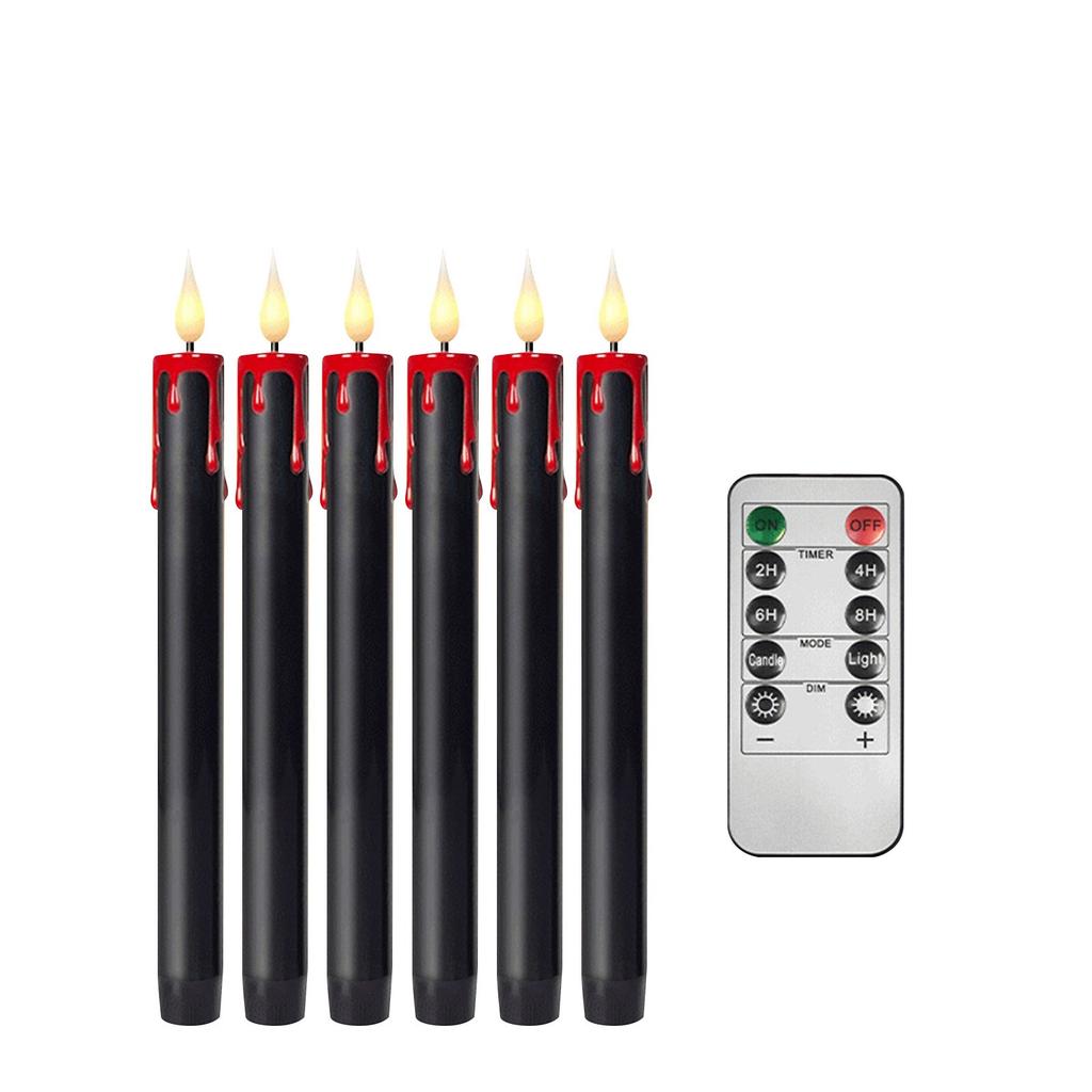 Halloween Black Conical Flameless Candle, 3D Flame Halloween Decorative Candle Light Remote Control LED Electronic Tearful Candle Light