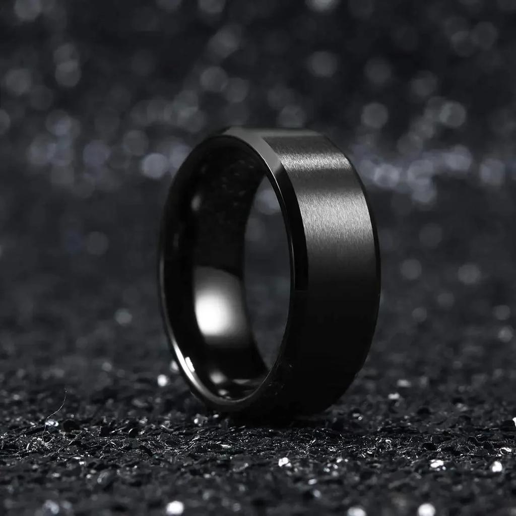 Anelli Semplici in Acciaio Inossidabile Nero da 8mm per Uomo Donna Finitura Opaca Bordo Smussato Anelli da Matrimonio Uomo Gioielli da Festa Regali Spedizione Diretta