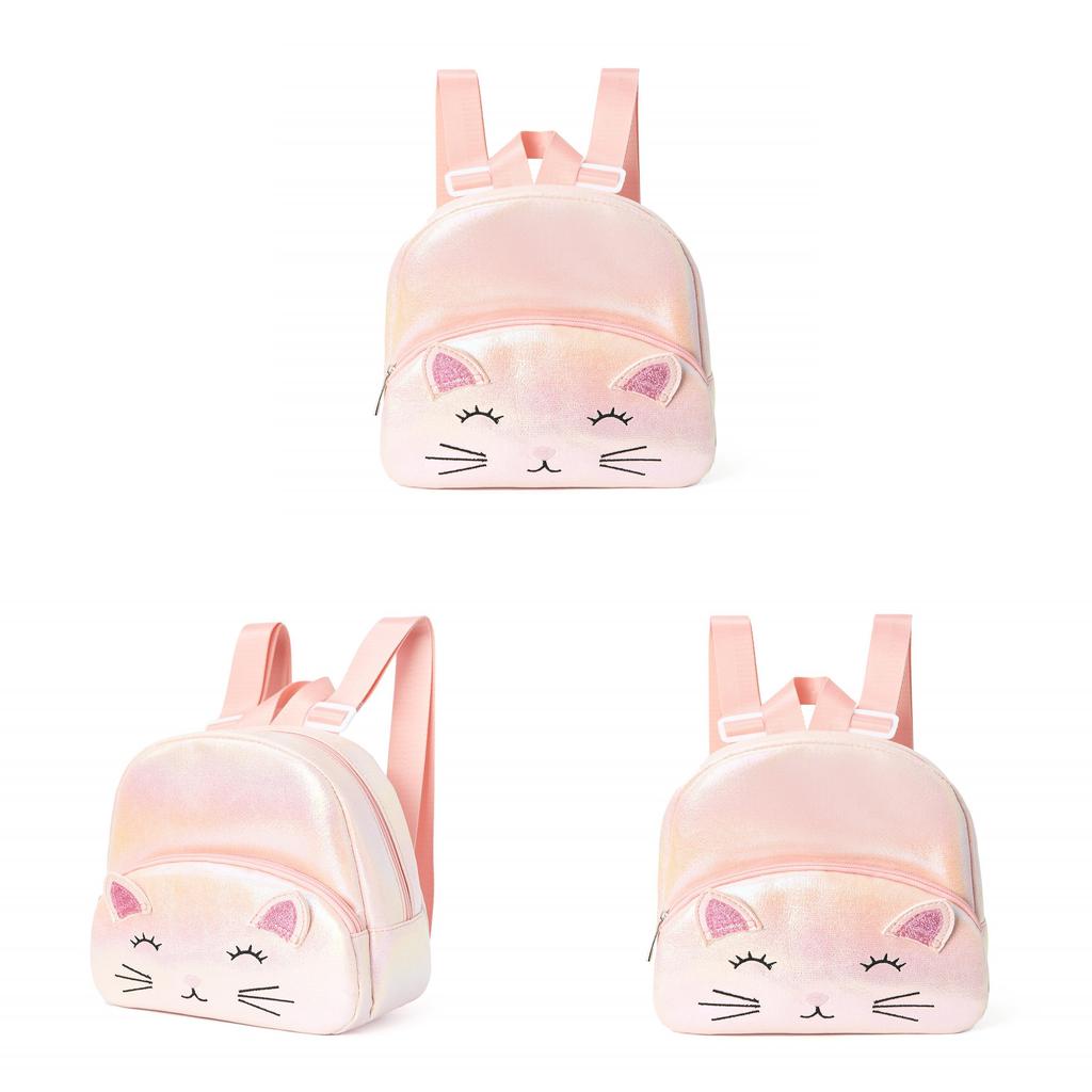 Kids Girl Cat Embroidery Double Pocket Backpack With Lightweight Polyester For School And Daily Use