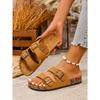Women's Teen Mules New Spring and Summer Vintage Casual Slip-On Shoes Pu Upper Double Strap Half Slippers with Adjustable Buckle