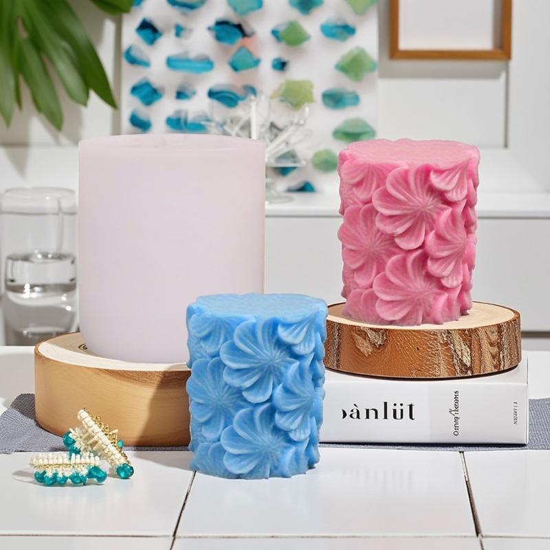 Embossed Flower Cylinder Silicone Molds for Epoxy Resin Candle Soap Home Decoration Chocolate Fondant Silicone Molds