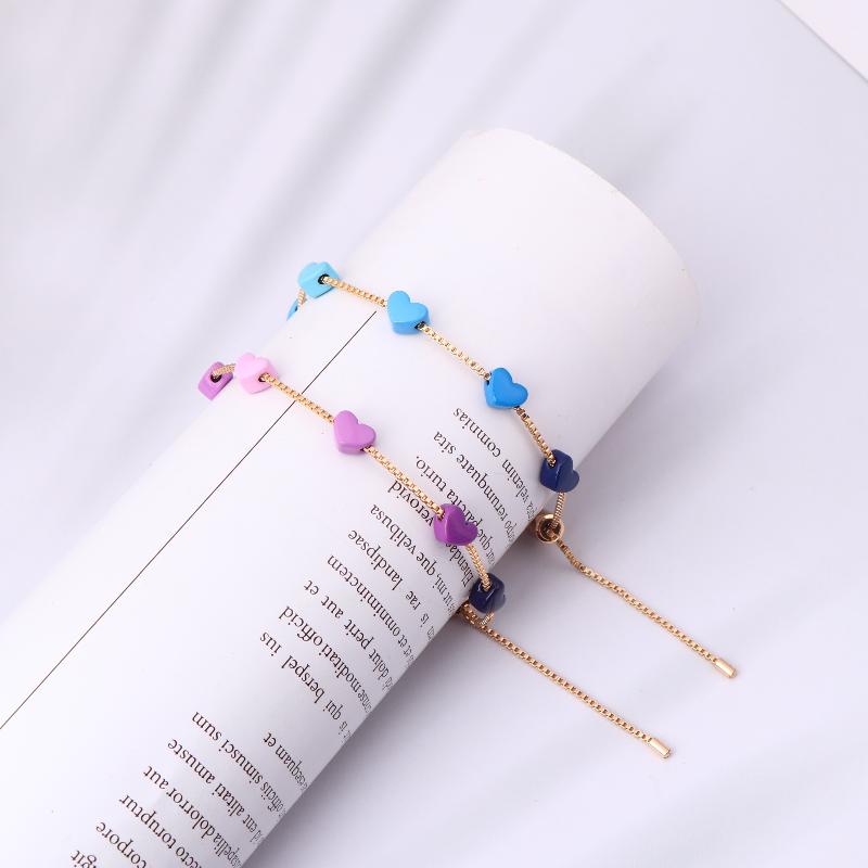 Children'S Colorful Heart Gradient Bracelet Ins Able Wrist Chain For Gilrs Party Jewelry Gift