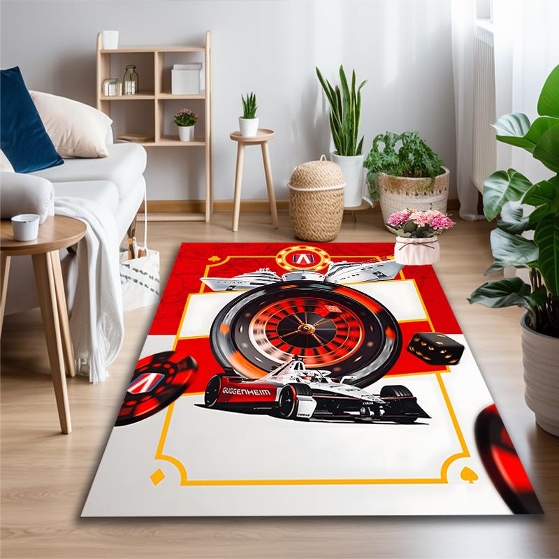 1pc Red Wheel Emblem Art Printed Chair Rug for Home Office Use, Living Room Kitchen Game Room Area Carpet
