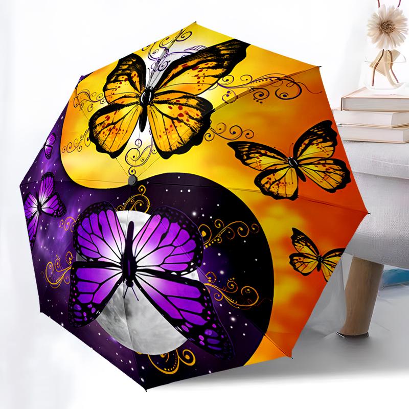 Colorful Butterfly Umbrella Automatic Open/close, Sturdy Iron Frame & 8-Rib Structure, Umbrella for Women & Men, Christmas Gifts