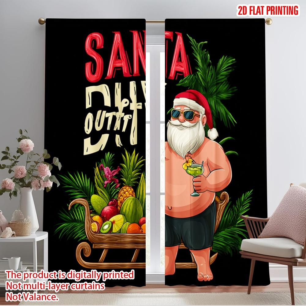 

2pcs,2D plane printing Popular Curtain Panels on The Beach_ Santa Claus on Holiday Durable Polyester (without rod) Decorations 52.50×116.00 CM 2pcs