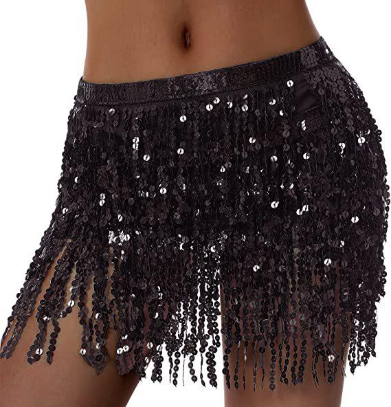Halloween Belly Dance Costume: Sexy Sequin Tassel Hip Scarf & Waist Chain