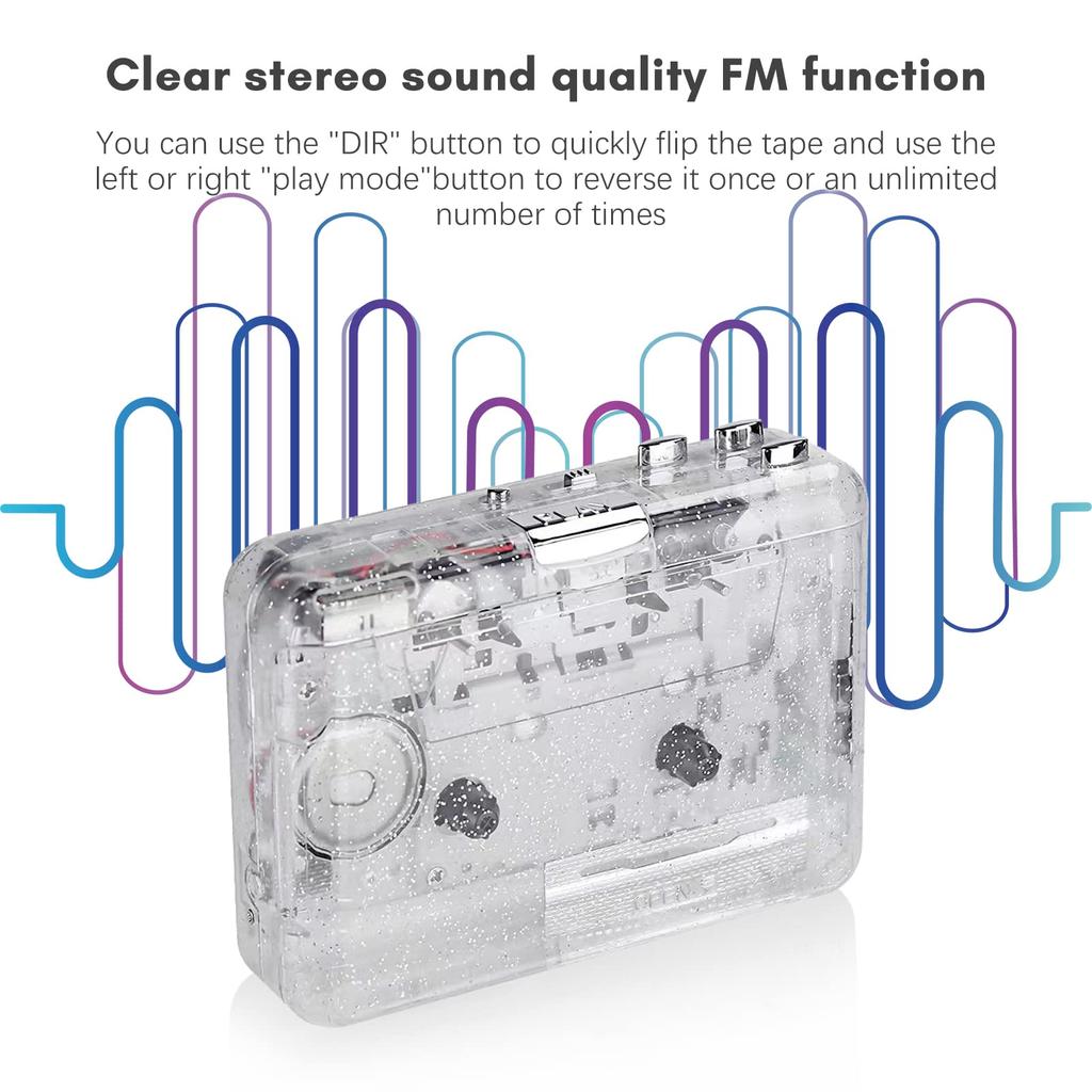 Snsowed Portable USB Cassette Transparent Cassette Tape Player with USB USB Cassette Capture Player, 2.0 Port,