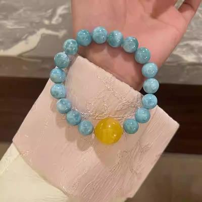 Natural Beeswax Optimization Aquamarine Beaded Bracelet Light Luxury High Sense Fashion Simple Bracelet Versatile Jewelry