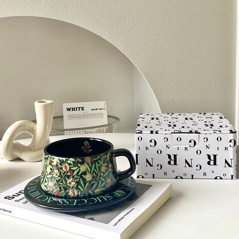 

Wutuo Pomegranate Floral Ceramic Coffee Cup & Saucer Set