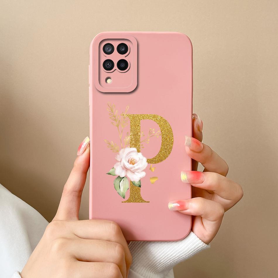 Elegant Case For Samsung M22 M32 4G 5G Rose Letter Phone Shell Lens Protective Cover For Galaxy M32 M22 Liquid Silicone Bumper