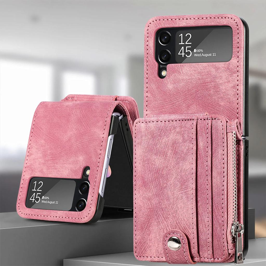 Odpinany Retro Skórzany Portfel na Zamek Składane Etui do Samsung Galaxy Z Flip 7 FE 6 5 4 5G Flip4 Flip3 Uchwyt na Karty Pokrowiec na Telefon