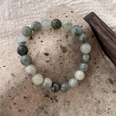 Clear Spring Stone Retro Chinese Green Amphibole Unisex Couple Bracelet