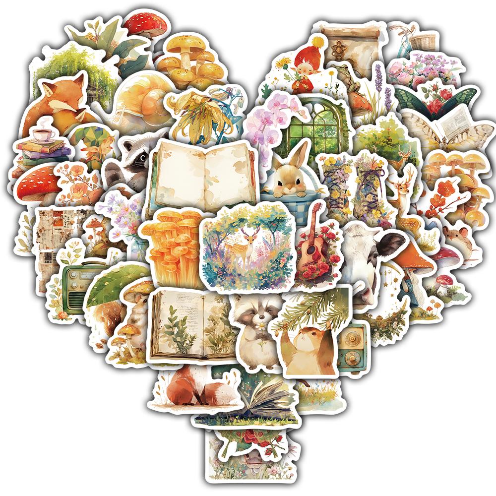 

50PCS Fairy Tale Animals Sticker Notebook Skateboard Landscape Bicycle Laptop Luggage Creative Decorative Aesthetic Stickers