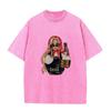 Fashion Russian Style Babushka Doll Print T-shirt Vintage Washed Casual Loose Short Sleeve Streetwear Tops
