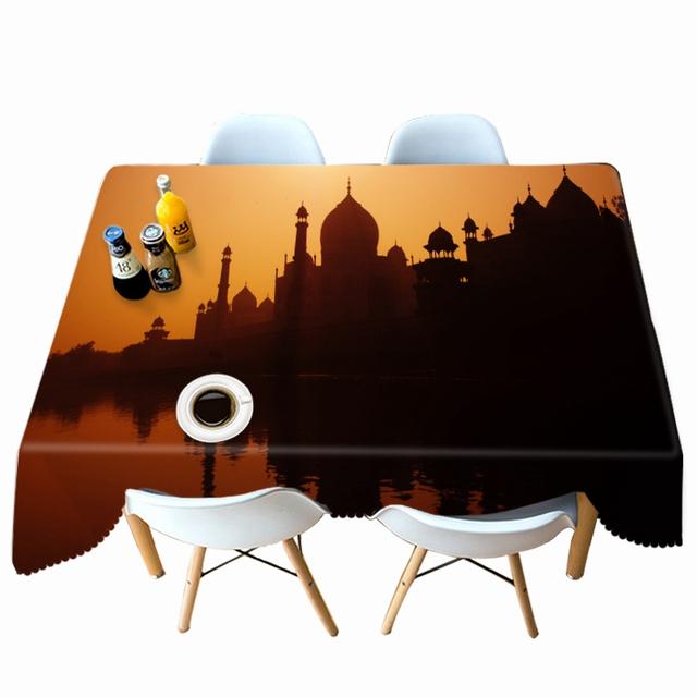 Castle By The River Sunset Landscape Pattern Tablecloth Thicken Cotton Rectangular Round Table Cloth For Wedding Picnic Party