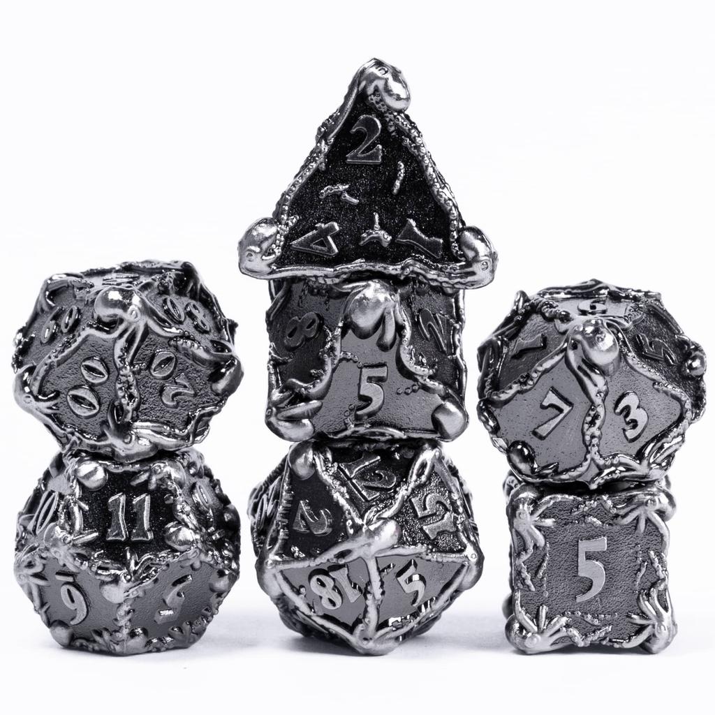 Cusdie DND Oktopus Metallwürfel Set Dungeons and Dragons D4-D20 Solide Polyederwürfel für Brettspiele Rollenspiel Spiel Pathfinder
