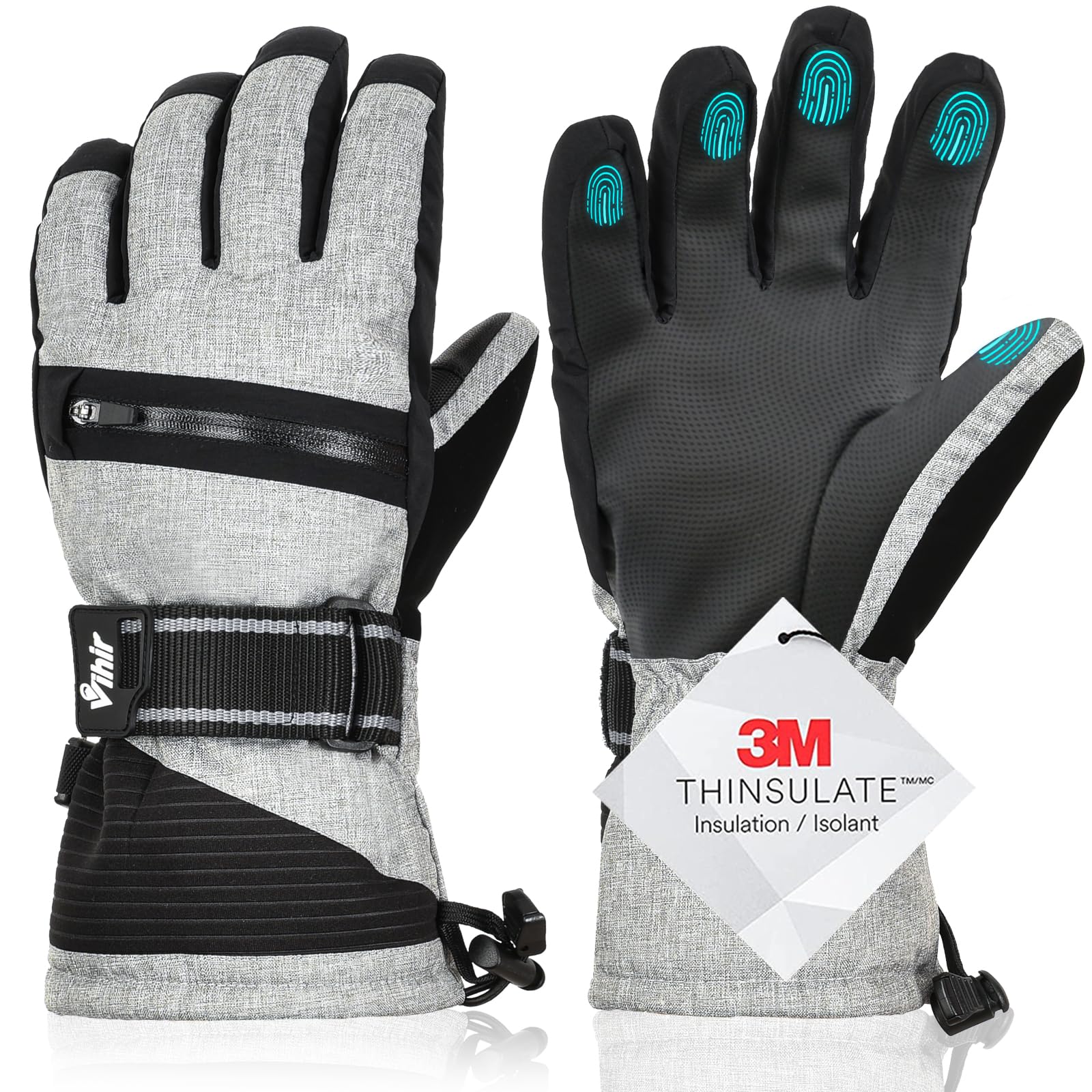 

Vihir Ski Зимние виды спорта Уличные Ветрозащитные и с 3M Идеально для снега и поездок на работу Унисекс Перчатки, Перчатки, Холодостойкий Thinsulate, Теплые, Толстые, чёрный