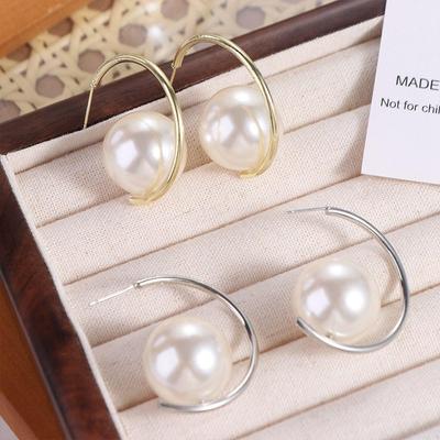Exaggerated Pearl Stud Earrings C-shaped Big Pearl Ear Loops Elegant Large Pearl Earrings  Women