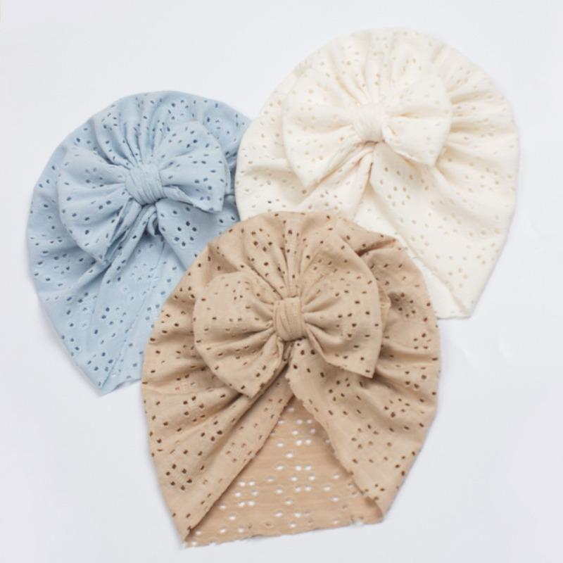 New Baby Solid Color Hole Hat, Breathable Bow Children's Hat, Thin Comfortable Baby Tire Hat