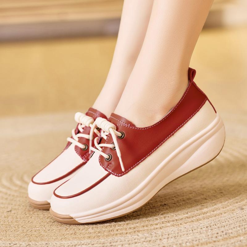 Lady Platform Loafers Casual Elegant Students Black Leather Sneakers for Girl Plus Size