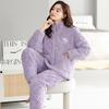 Winter Couple Pajamas Women'S Three-Layer Padded Cotton Thickened And Velvet Winter New Warm Men'S And Women'S Zipper Loungewear Set