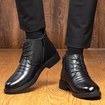 Genuine Leather Chelsea Boots Men Wedding Dress Shoes Formal Men's Ankle Boots Business Winter Elegant Plush Warm Boots