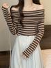 Women's One-Shoulder Striped Knit Sweater: Slim-Fit Spring/Autumn 2023 Design