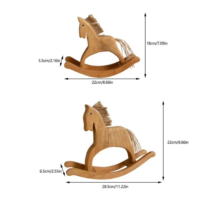 Wooden Rocking Horse Statue Elegant Carved Horse Figurine Home Accent Ornament For Coffee Table Or Nursery Decors Gift