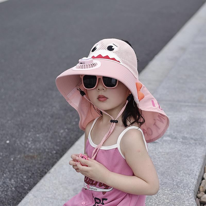 Children's Hat with Fan Shawl Hat In Summer Large Brim Boys and Girls Breathable Sun Protection Outdoor Sun Hat
