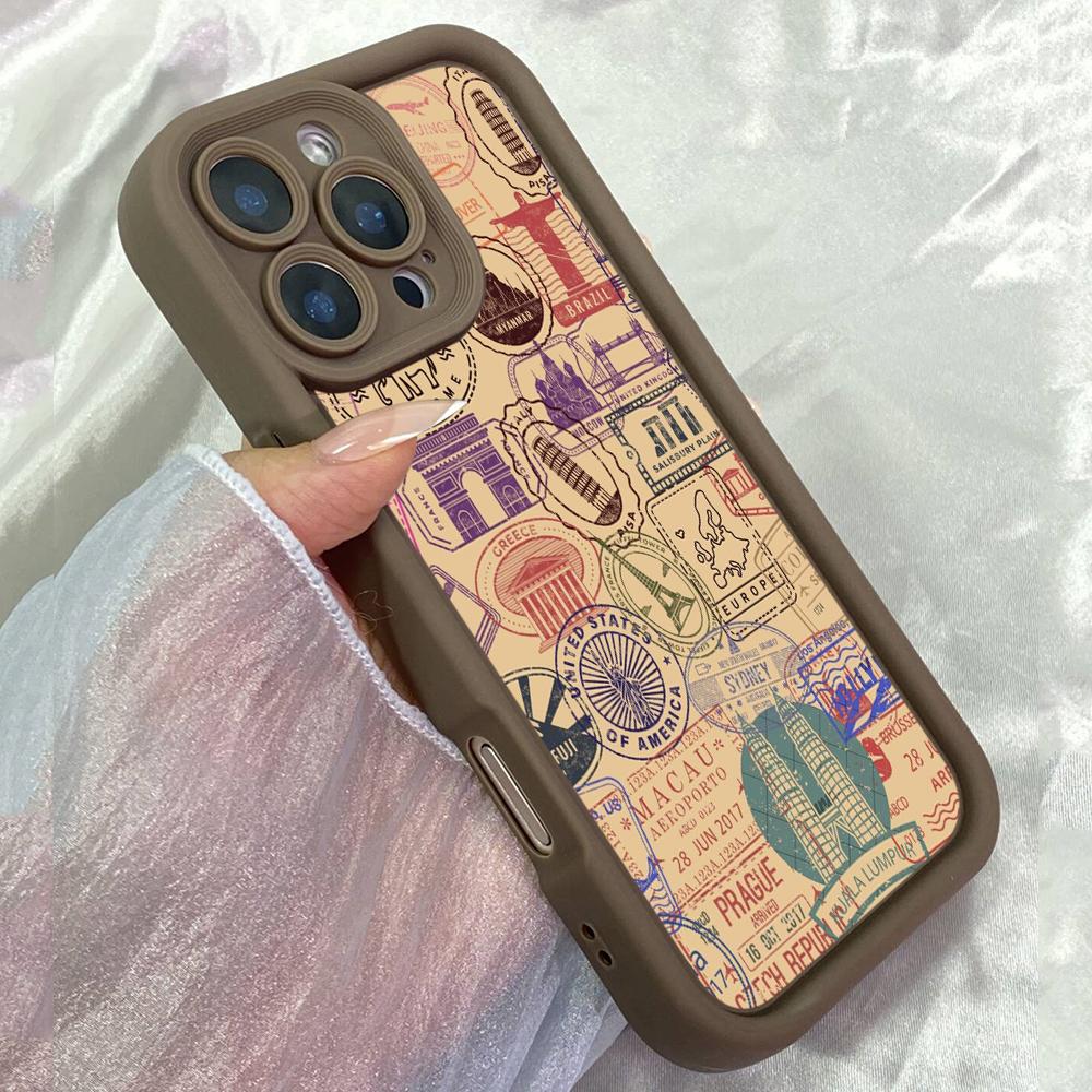 

JT545 travel stamp collage for iPhone 17 16 15 14 13 12 Pro Max Samsung S26 S25 Ultra A17 A07 A56 A16 A15 Xiaomi 15T Redmi 15c 14C Note 11 Soft Case Redmi 15C 4G/5G(171.6) коричневий