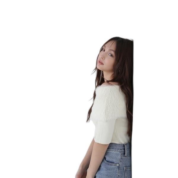 Natural Beauty Basics Shaggy Knit Sweater for Women Off-the-Shoulder