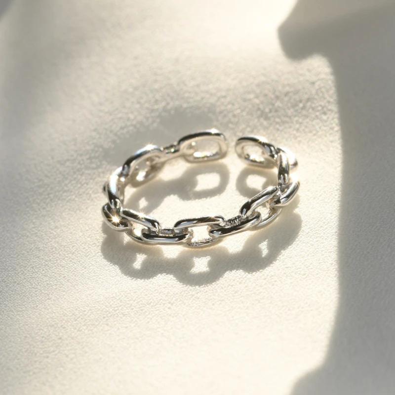 

PONYKISS 925 Silver Geometric Irregularity Opening Ring Adjustable for Women Trendy Minimalist Fine Jewelry Gift resizable