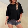 Women Summer Fashion Solid Color T Shirts Loose Scoop Neck Short Sleeve Tops Blouse