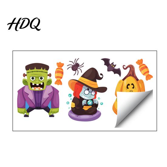 Reusable Static Cling Ornaments Halloween Window Clings Cartoon Ghost Pumpkin Witch Monsters Decals Waterproof Seasonal Glass Surface Adhesives