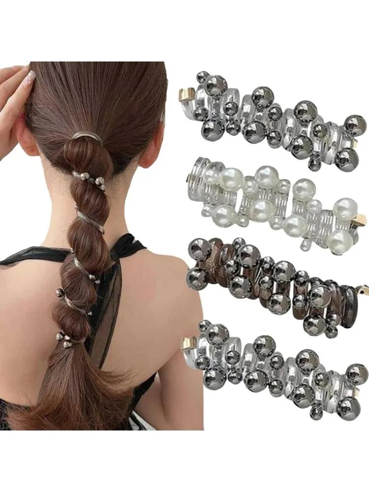 Gedrehtes Haar Draht Pony Haar Draht Perle Telefonkabel Elastische Haarbänder Elastische Spirale Haargummis für Frauen Mädchen Pferdeschwanzband