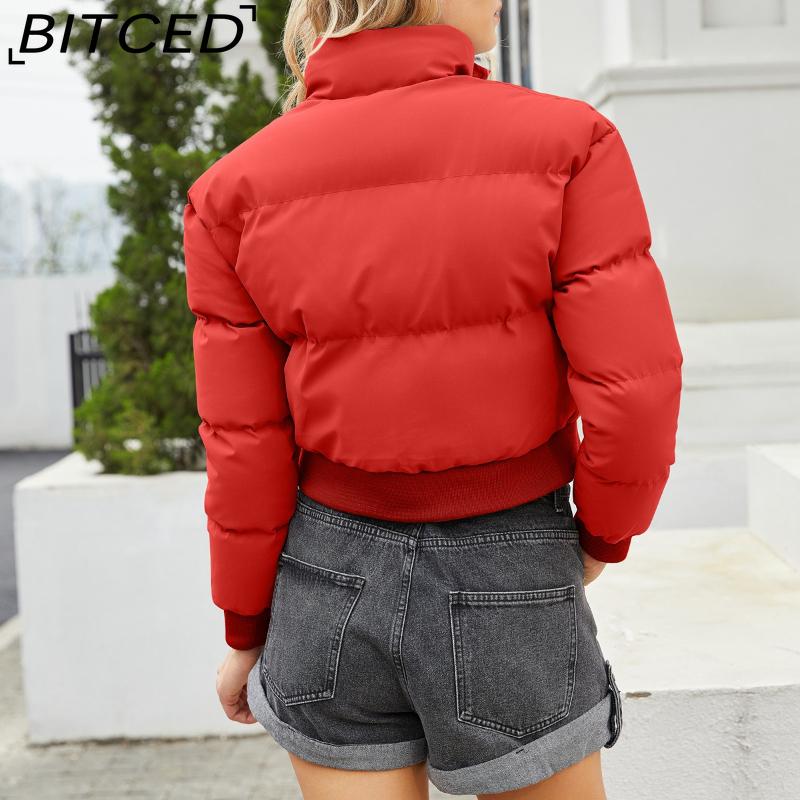 BITCED Женское хлопковое пальто короткой длины на осень/зиму, с длинными рукавами и высоким воротником, теплая куртка, повседневная хлопковая куртка свободного кроя, пуховик