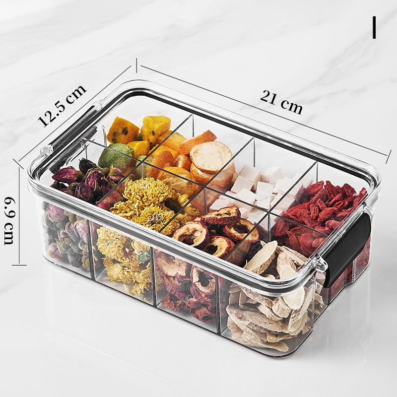 Transparente unterteilte Kunststoff-Lebensmittelaufbewahrungsbehälter mit luftdichten Deckeln - Organizer für Snacks, Trockenfrüchte und Haushaltsgegenstände, Vorratsglas