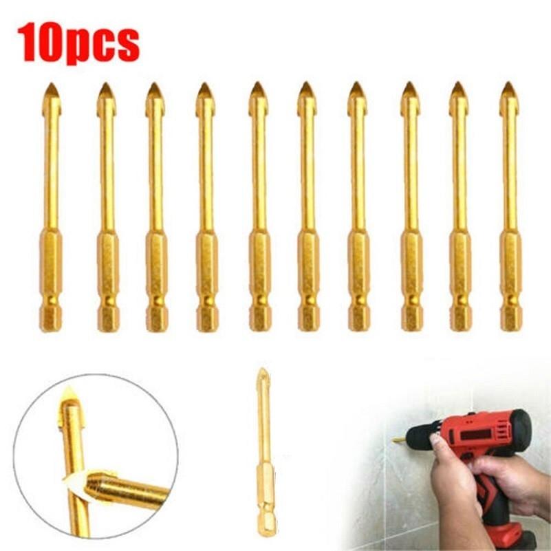 Power Tool-10Pcs 6mm Titanium Superhard Alloy Ceramic Tile Glass Drill Bits Spear Head
