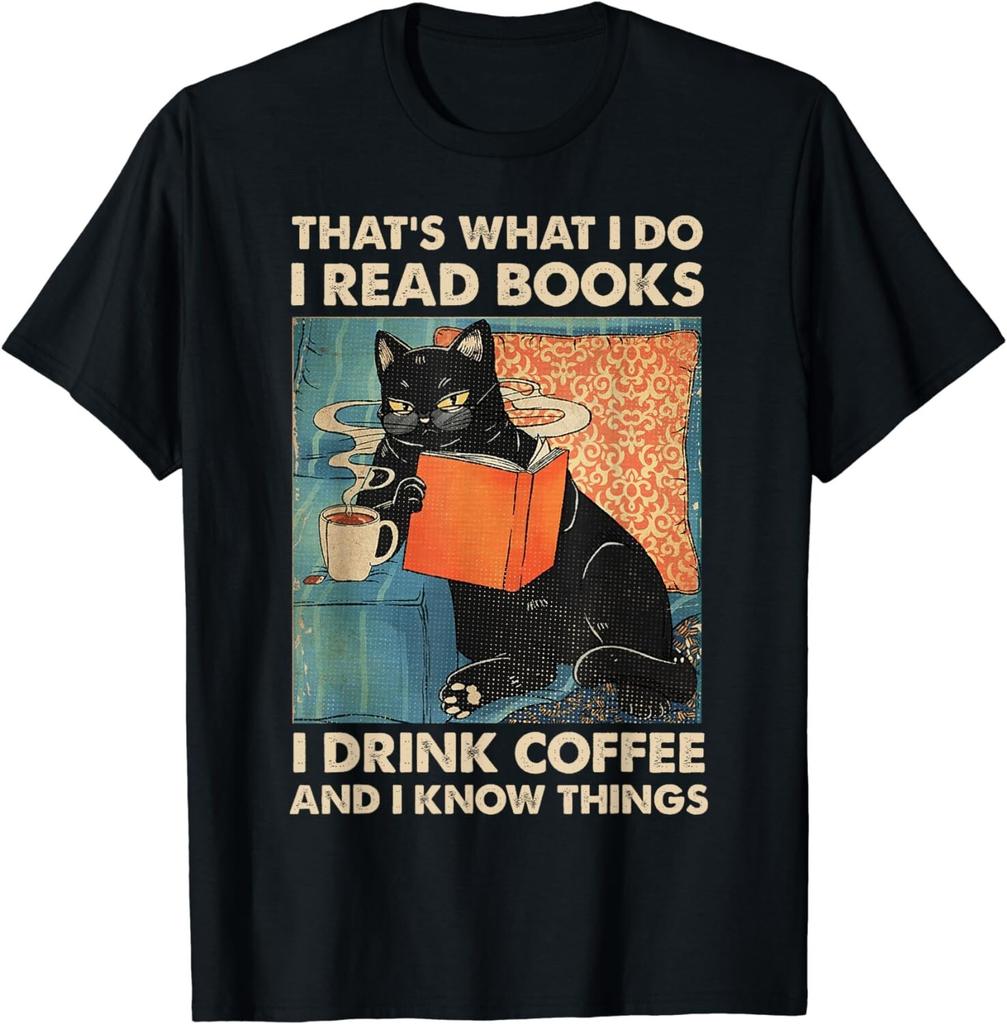 Schwarze Katze Ich lese Bücher Ich trinke Kaffee Und ich weiß Dinge Geschenk Unisex T-Shirt