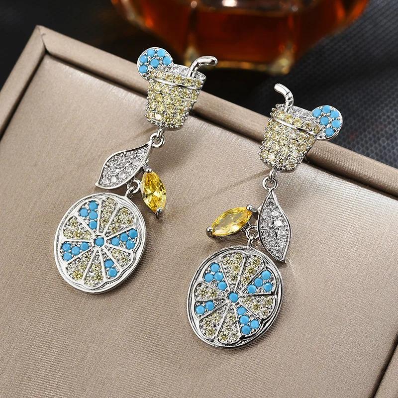

New European and American Fashion Earrings Long Summer Lemon Tea Earrings Fresh and Sweet Earrings Earrings for Women