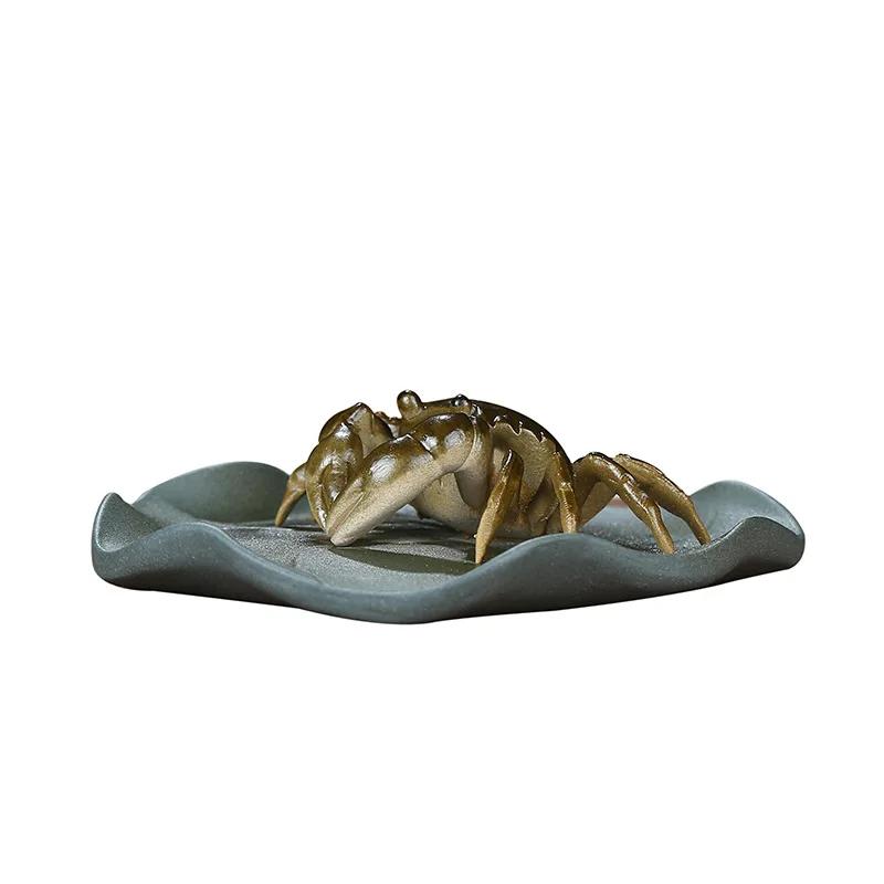 Tea pet Creative Watering Color-changing Crab Purple Clay ornaments Lotus Leaf Stone Lotus Sculpture Tea Home Decor Accessories