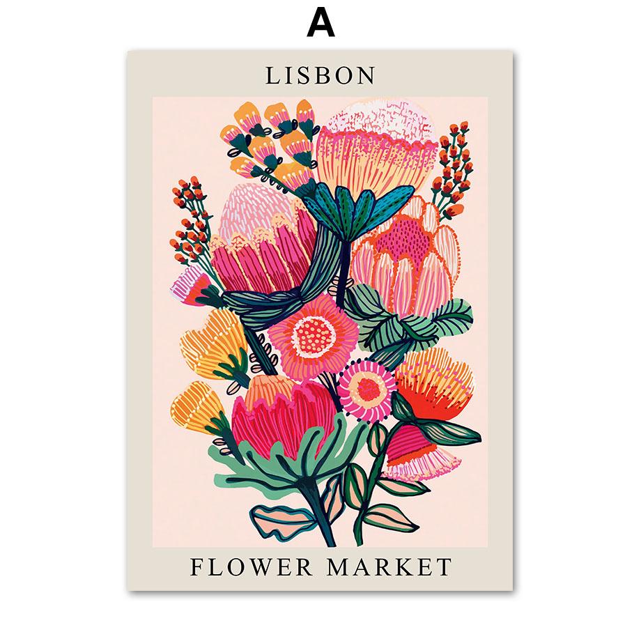 Flower Market London Paris Libon Abstract City Poster And Prints Wall Art Canvas Painting Hotel Bar Pictures Living Room Decor