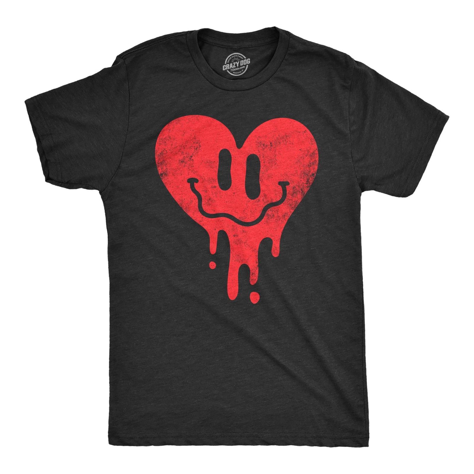 Mens Dripping Heart Face T Shirt Funny Valentines Day Melting Hearts Joke Tee M