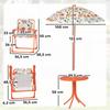 Children's Garden Furniture Set, Table, 2 Folding Chairs, 100 Cm Parasol, Animal Print, Orange