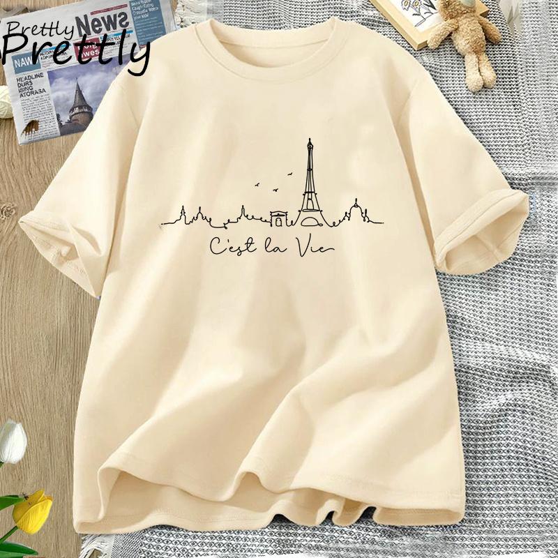 C'est La Vie Paris T Shirt for Unisex Unisex Paris Trip Vacation T-shirt Casual Classic Cotton Printed Tshirt Unisex Streetwear