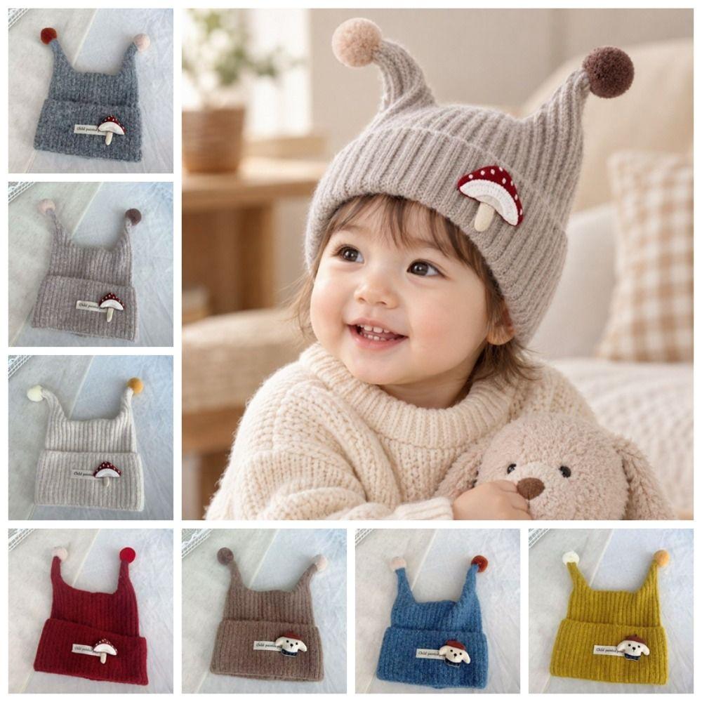Wind Proof Infant Hat Knitted Fabric Earflap Cap Solid Color Pullover Hat Outdoor Use
